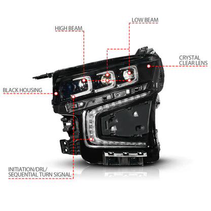 ANZO 21-24 Chevy Suburban/Tahoe Z-Series Full LED Proj Headlights Black (PASS Side)