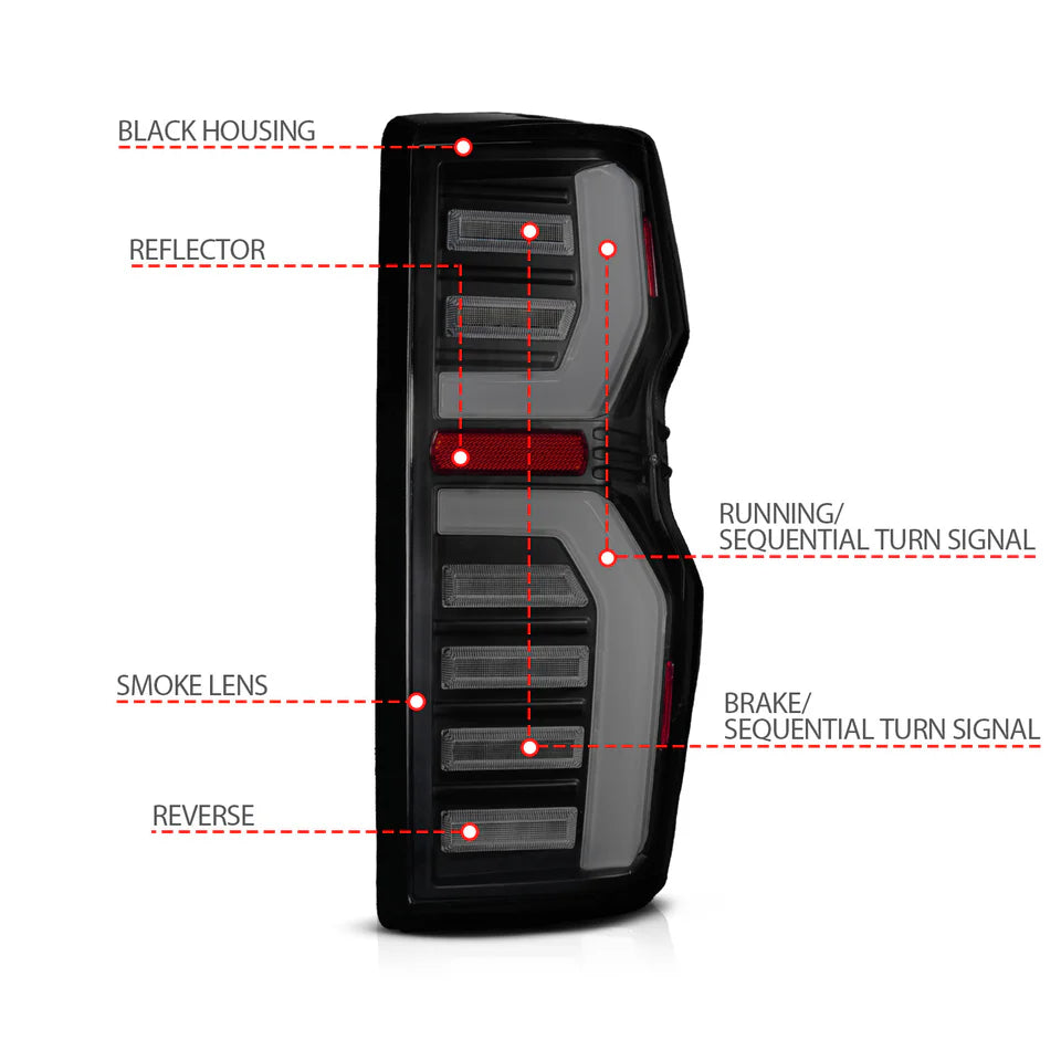 ANZO 23-25 Chevy Colorado Full LED Tail Lights Ignition Initiation / SeqSig Black - Pair