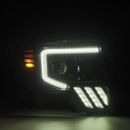 AlphaRex 09-14 Ford F-150 LUXX LED Proj Headlights Plank Style Jet Blk w/Activ Light/Seq Signal/DRL