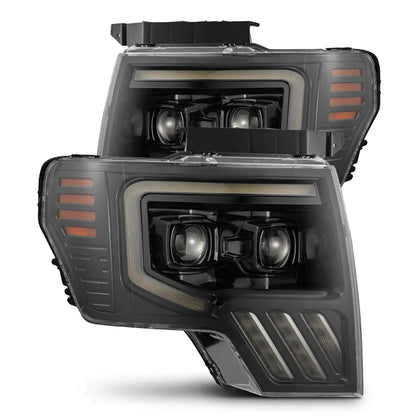 AlphaRex 09-14 Ford F-150 LUXX LED Proj Headlights Plank Style Jet Blk w/Activ Light/Seq Signal/DRL