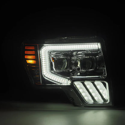 AlphaRex 09-14 Ford F-150 LUXX LED Proj Headlights Plank Style Chrome w/Activ Light/Seq Signal/DRL
