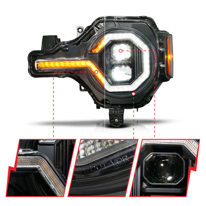 ANZO 21-25 Ford Bronco Z-Series Full LED Proj Headlights Black (Pass. Side)