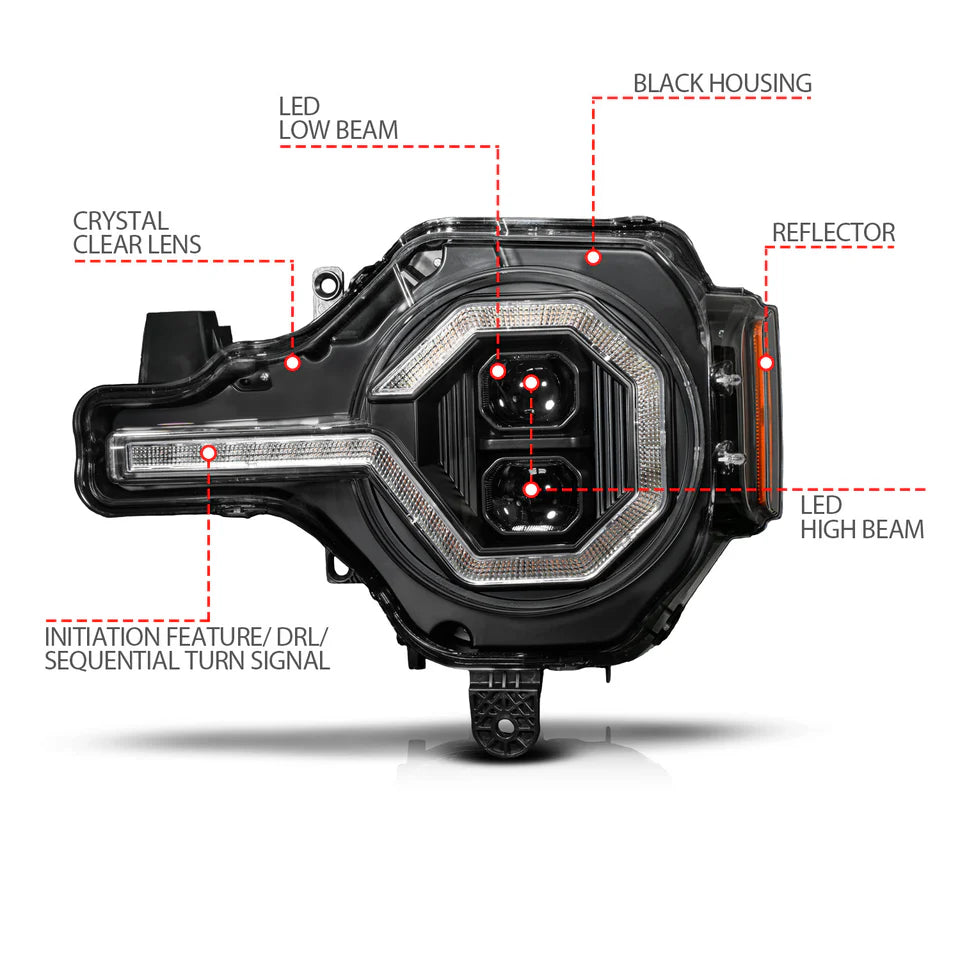 ANZO 21-25 Ford Bronco Z-Series Full LED Proj Headlights Black (Pass. Side)