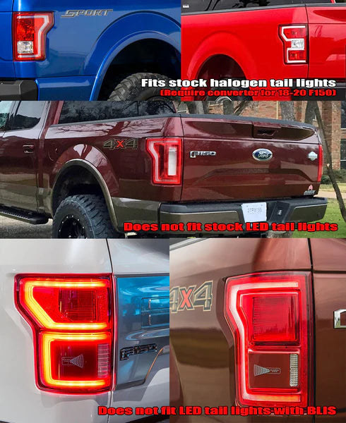 AlphaRex 15-20 Ford F-150 Luxx LED Tail Lights (Pair) Black/Red (Not For Blind Spot Sensor Models)