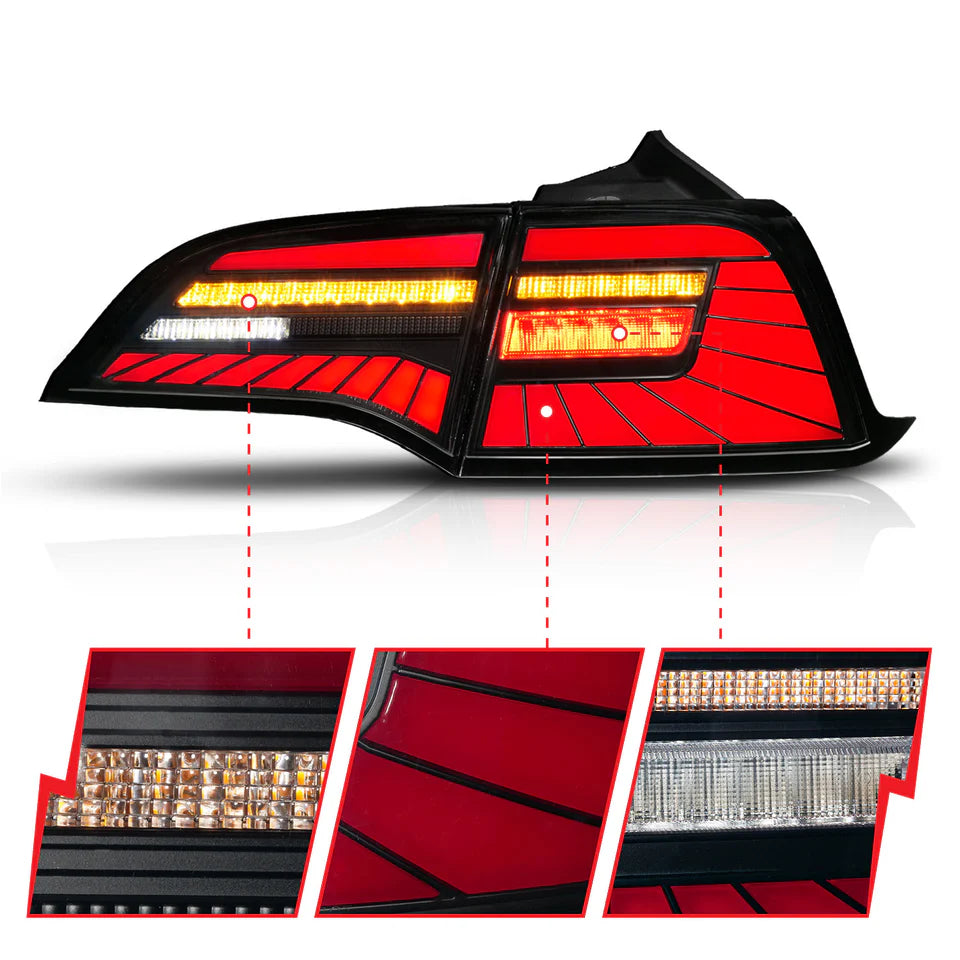ANZO 17-23 Tesla Model 3 / 20-25 Model Y Full LED Tail Lights Initiation/SeqSig Black - Pair