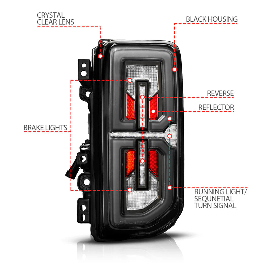 ANZO 21-25 Ford Bronco Full LED Tail Lights SeqSig Black - Pair
