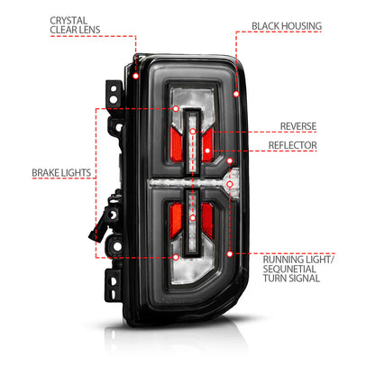 ANZO 21-25 Ford Bronco Full LED Tail Lights SeqSig Black - Pair