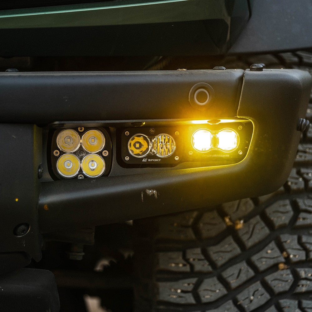 Baja Designs 21-22 Ford Bronco w/Steel Bumper S2 SAE Sportsmen Fog Pocket Light Kit - Amber